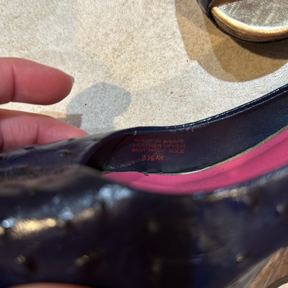 Lilly Pulitzer Navy Leather Cork Wedge Heels 8.5 - Picture 3 of 7